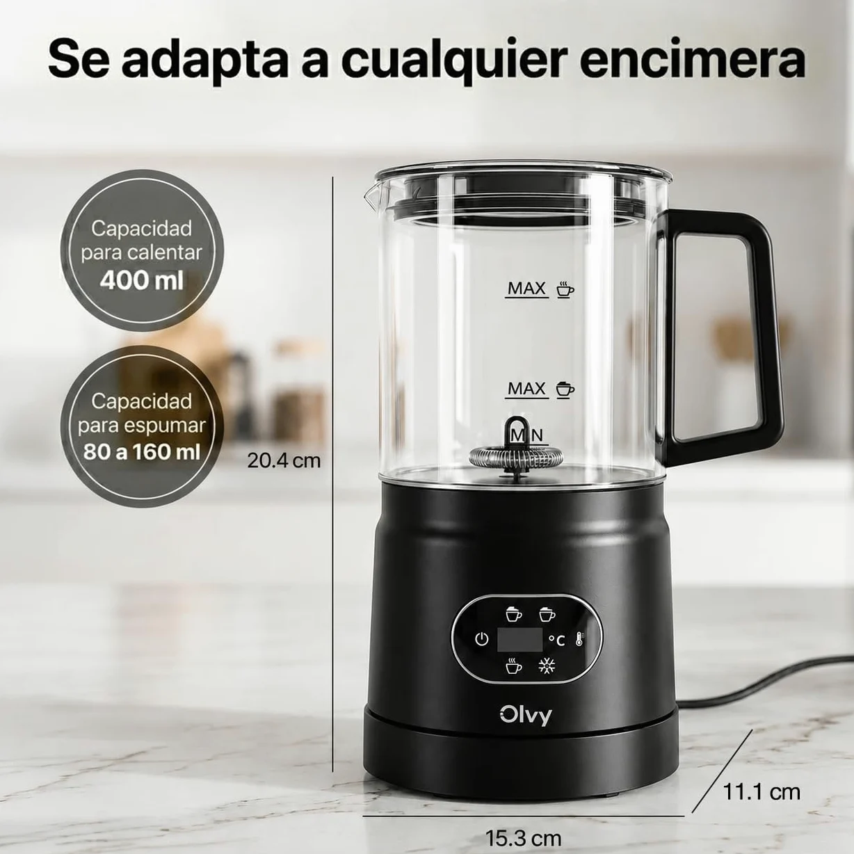 Olvy Espumador de Leche Eléctrico 500W 3en1 Caliente Frío Calentamiento Negro