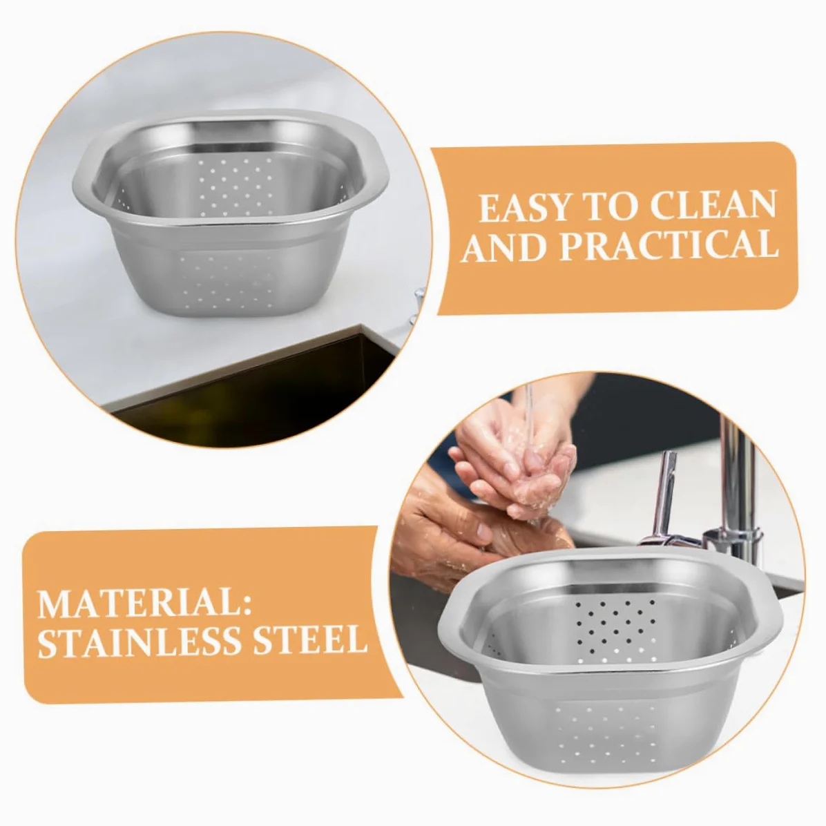 Colador Cuadrado de Acero Inoxidable 2piezas para Cocina y Hogar | Plata, Drenaje Fácil y Diseño Multifunción, Uso Versátil para Verduras y Arroz, Formato Compacto
