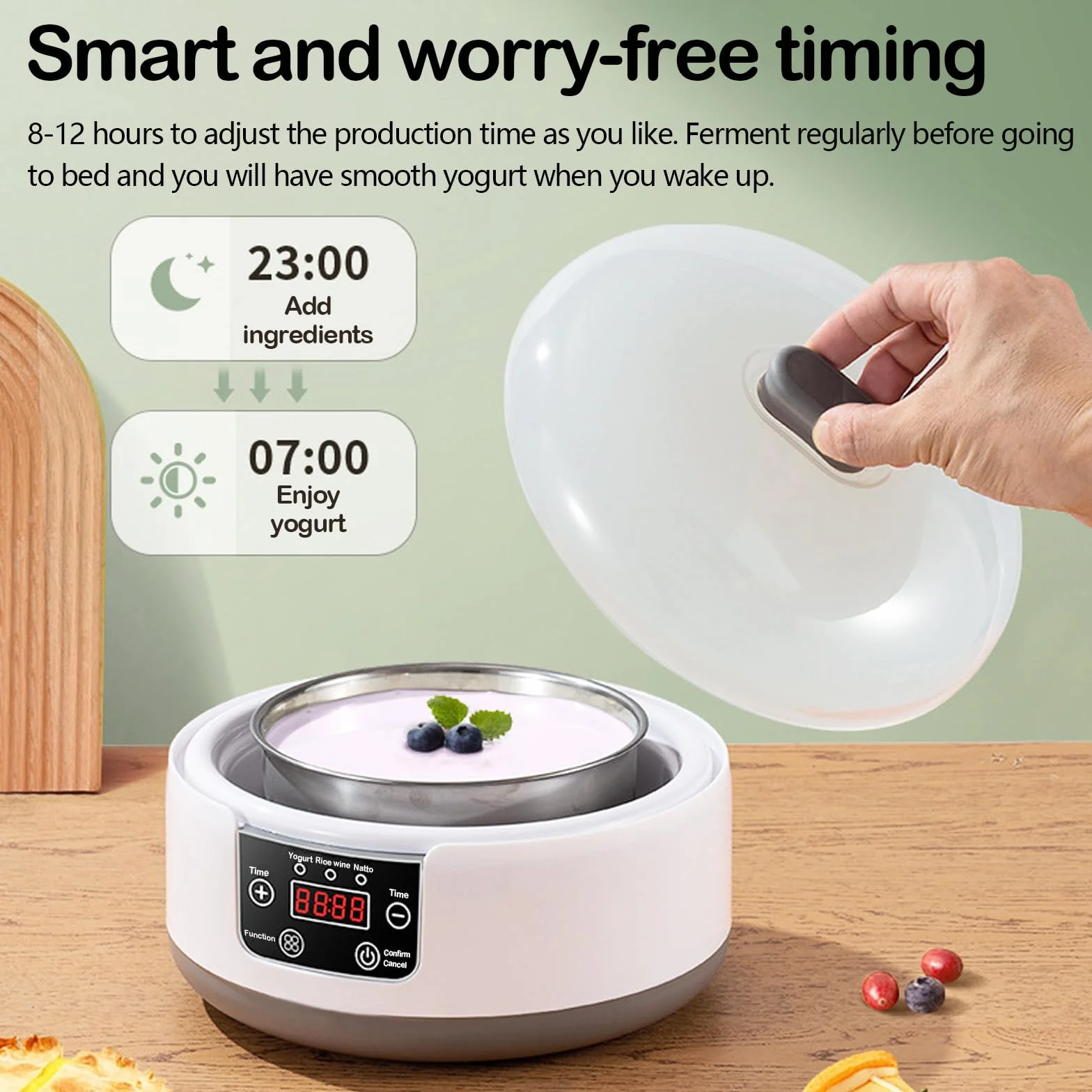 Aisny Yogurtera, Máquina de Yogur con Tazón de Yogur de Acero Inoxidable y 5 Tazas de Yogur 220V 15W Yogurtera Yogur Griego Casero para Hacer Yogur Orgánico Endulzado o Sin Azúcar