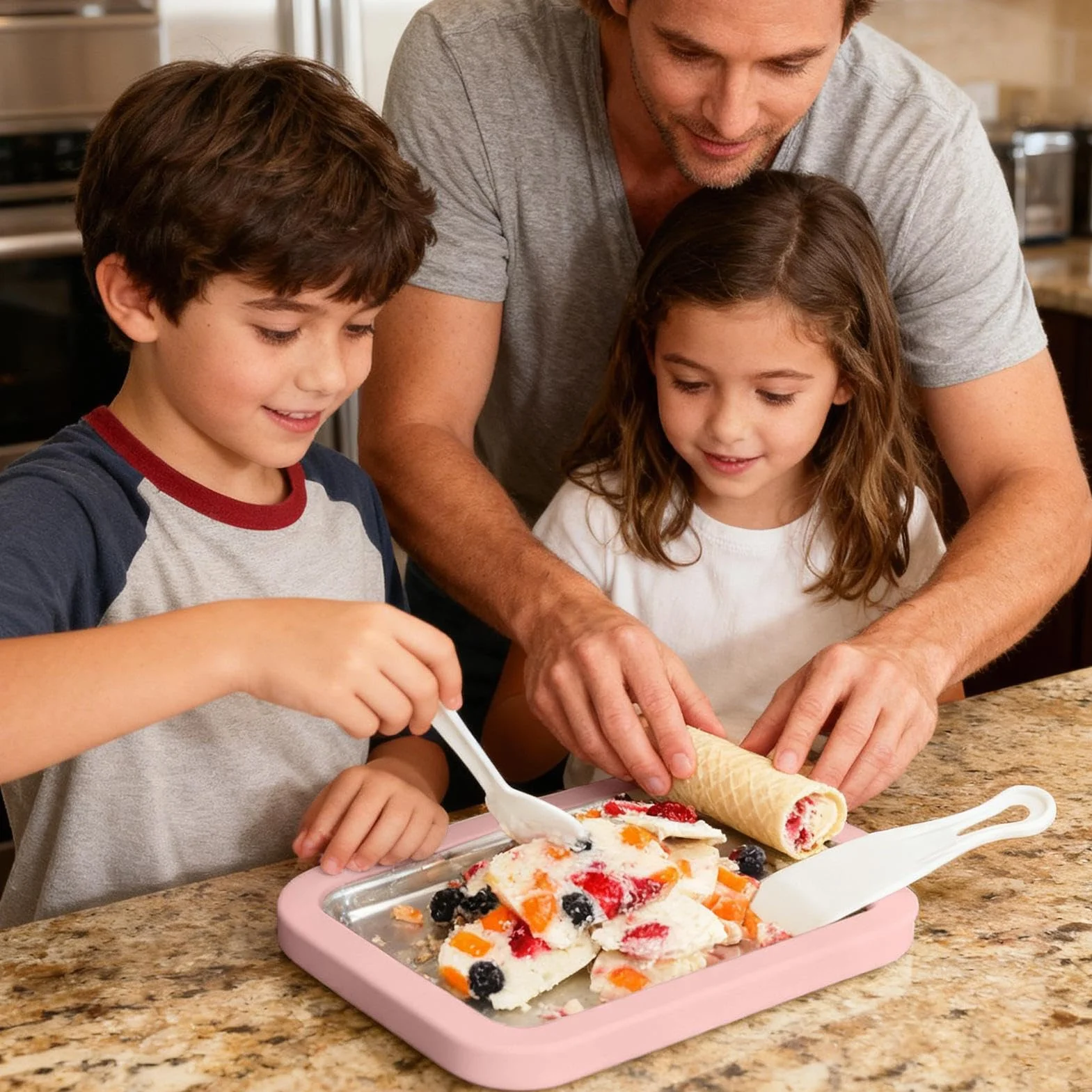 Máquina Para Hacer Enrollado,Bandeja para Rollos de Yogur - Placa Fría Instantánea Con 2 Espátulas | para Adultos Cocina Doméstica Reuniones Familiares Exterior Vacaciones Cocina