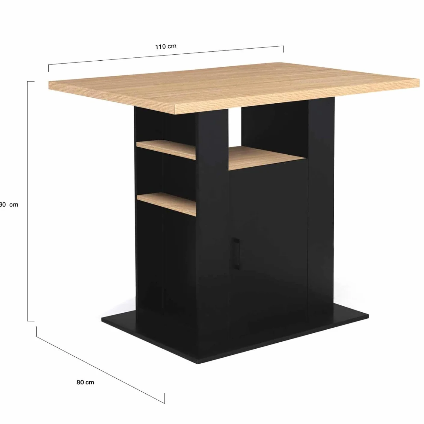 IDMarket – Ilot Central UGO 110 cm madera negra e imitación haya con almacenamiento