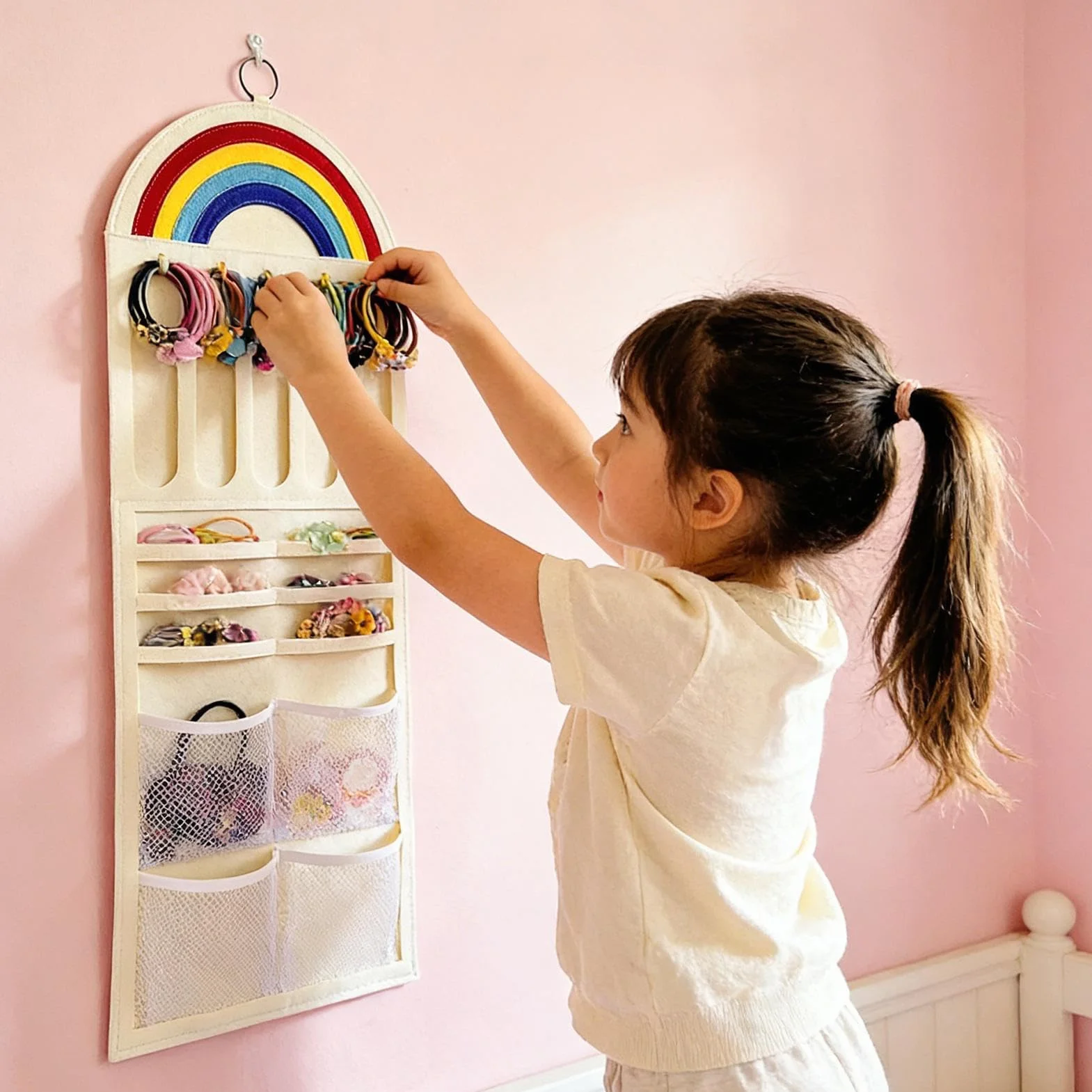 Puerta para el pelo Organizador de pared Almacenamiento para clips Gancho para gomas joyas con banda decoración armario
