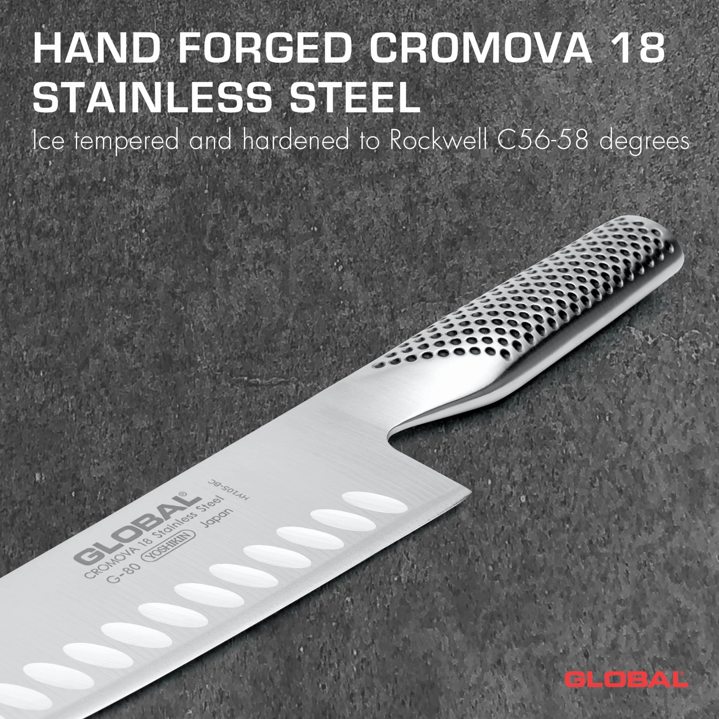 Global Santoku Fluted 71G80- Cuchillo cortador, 18 cm, cuchilla de acero inoxidable CROMOVA 18