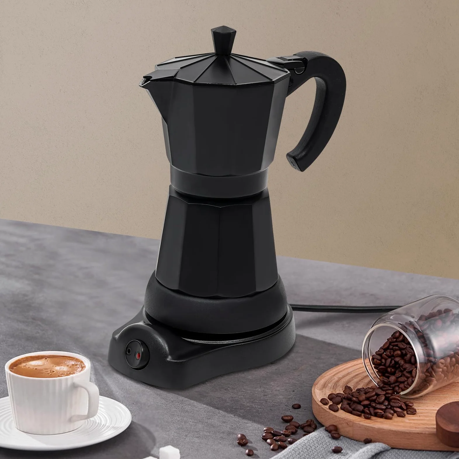 Cafetera italiana eléctrica Mocha, Pequeña cafetera de café expreso para alimentos, temperatura ajustable, máquina de café espresso eléctrica de 300 ml de capacidad, válvula de seguridad