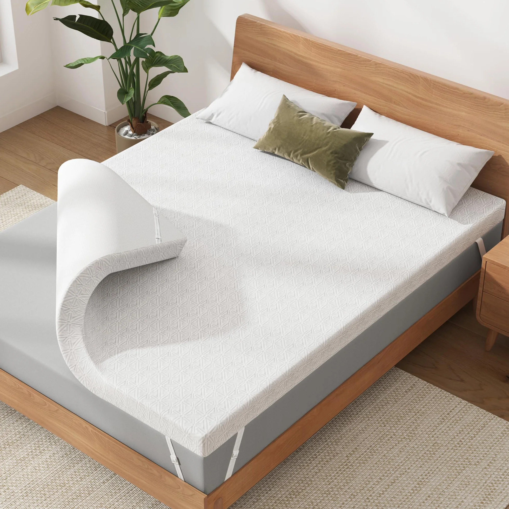Topper Viscoelástico 180x200, Grosor 8 cm, Topper Colchón de Gel, Cubrecolchones Memory Foam Mattress Toppers, Sobrecolchón para Gel, Cubrecolchón Extraíble y Lavable, Blanco
