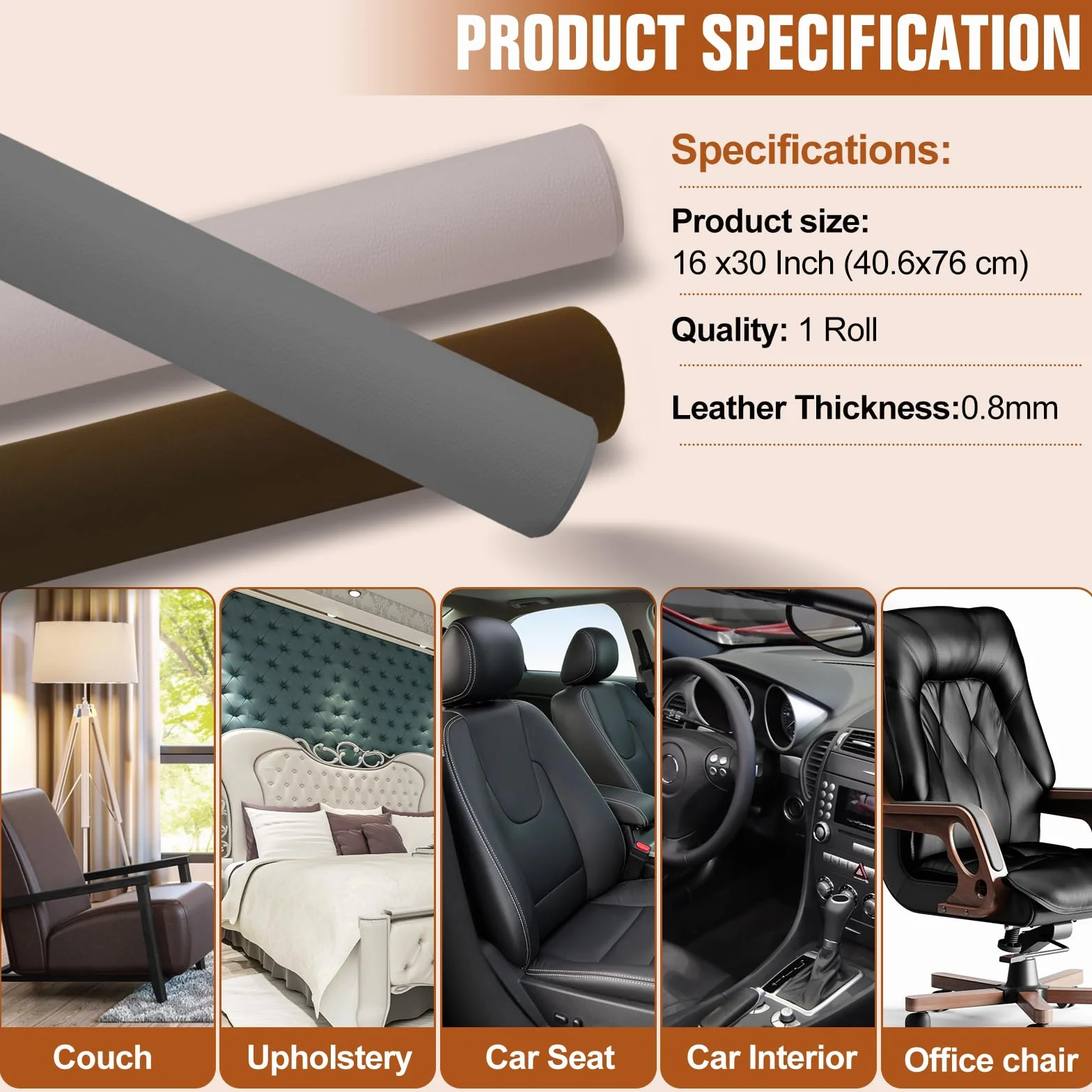 ILOFRI - Kit de reparación de cuero autoadhesivo, 40,6 x 76,2 cm, kit de reparación de vinilo y cuero para sofás, muebles, asiento de coche, asiento de barco, sofá, tapicería de vinilo, silla