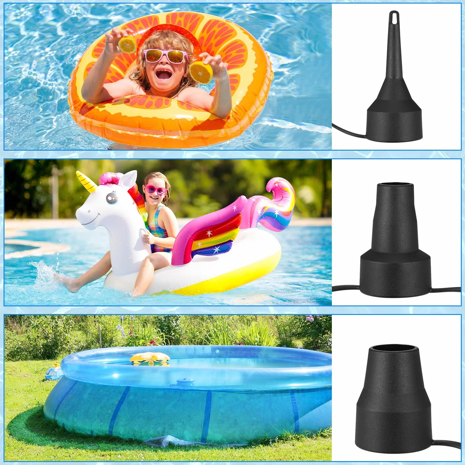 JIZZU Inflador Eléctrico Portátil 2 en 1 con 3 Boquillas para Colchones Hinchables