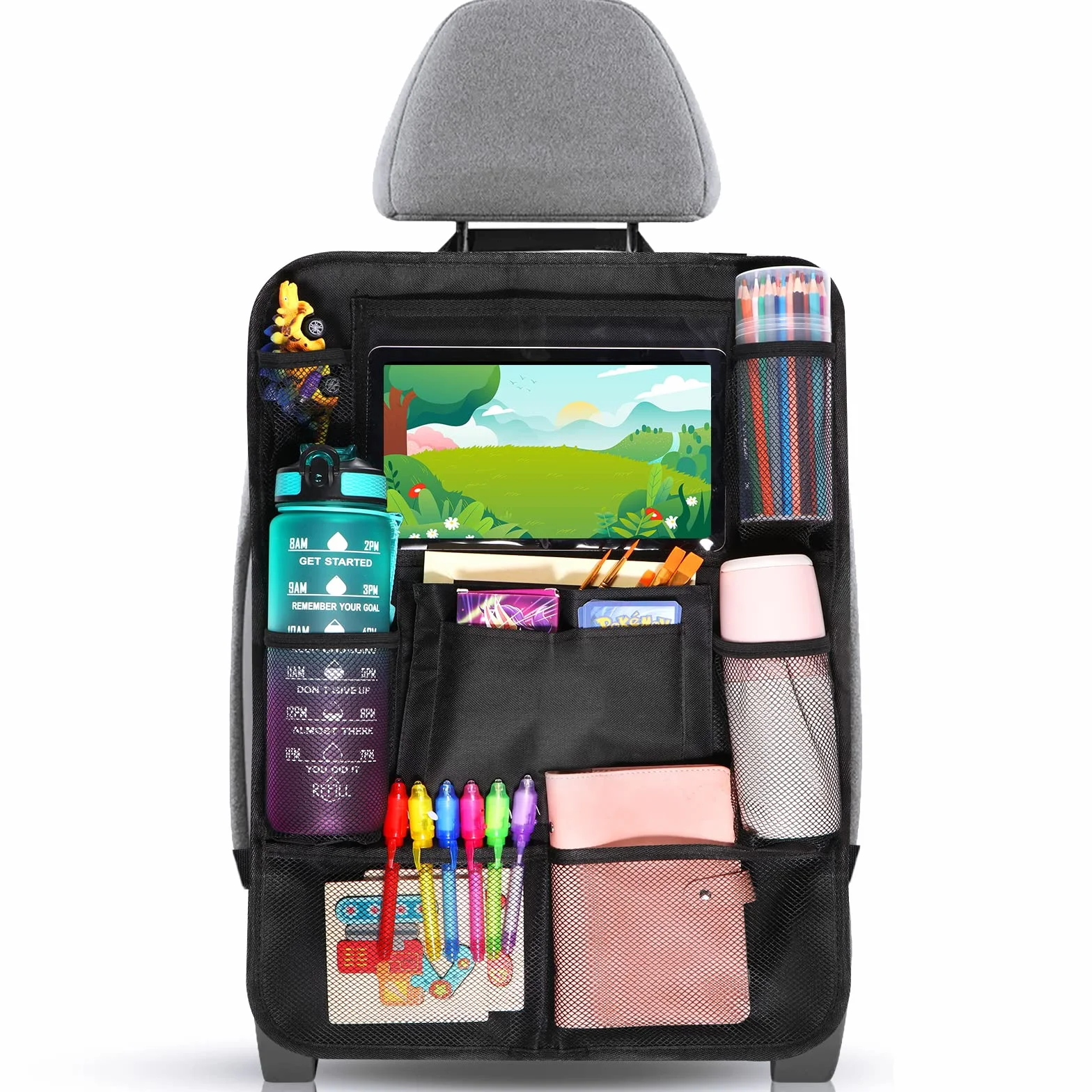 Diboniur Organizador Asiento Coche, Protectores de Asiento para Coche con 10 Bolsillos, Organizador Asiento Trasero Niños para Tablet iPad de 9.7'' y 10.5'' para Juguetes Libros
