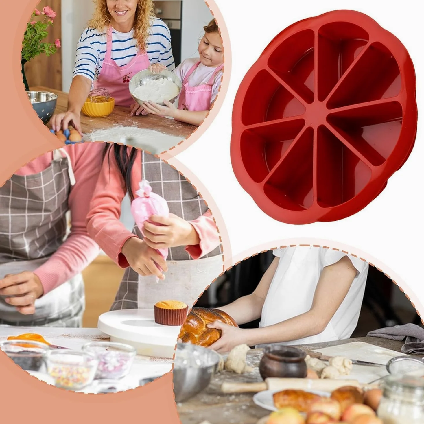 Molde de silicona para tartas de 8 cavidades, moldes de silicona para hornear, molde antiadherente para rebanadas de pizza, molde de silicona para tartas, molde triangular para pasteles, herramienta