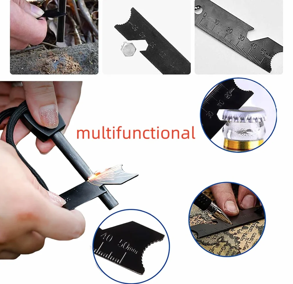 Pedernal Fuego Encendedor Ferrocerio Yesca Supervivencia Magnesio Mechero Arrancador de Piedra Lighter 20000 Chispas Silbato Raspador Camping Senderismo
