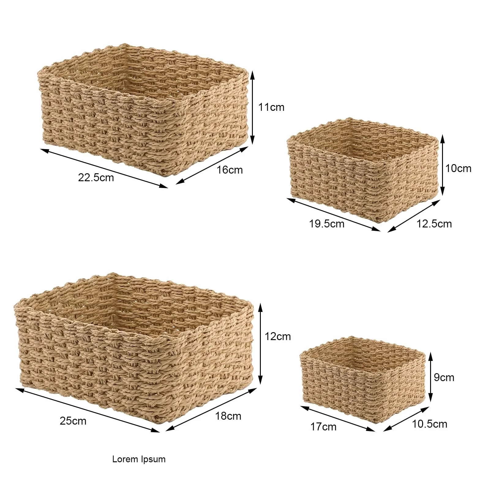 Organizador de Cajones Baño Almacenaje Juego de 4 Cestas Cuerda Papel Reciclable Amarillo