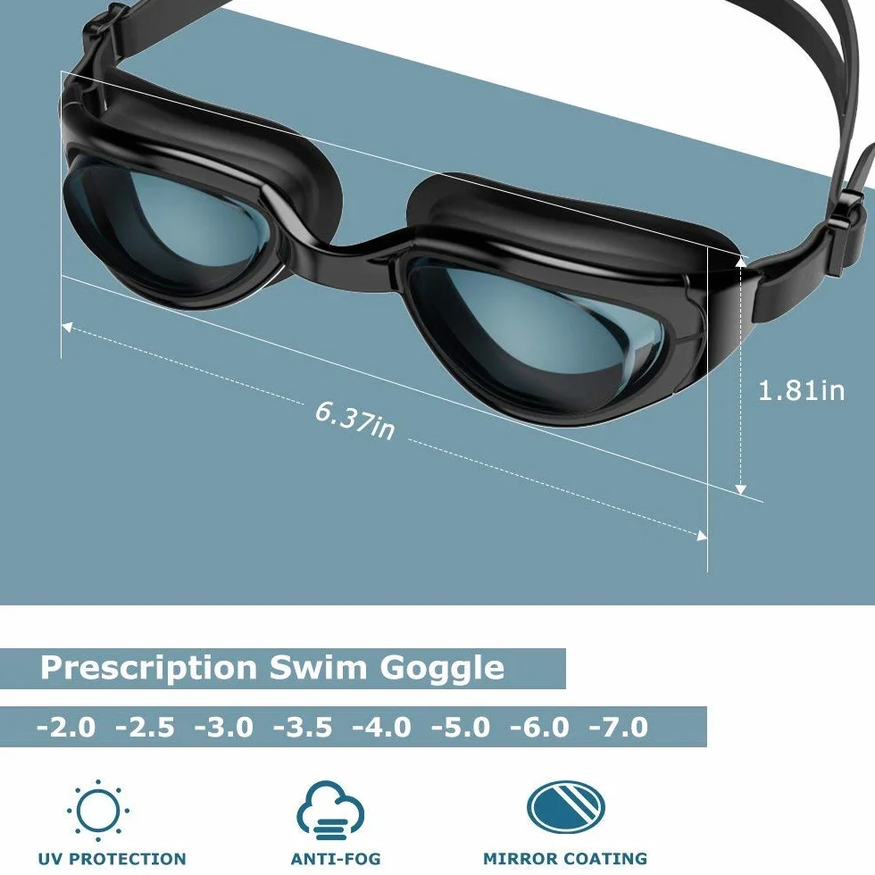 ZIONOR G7 Gafas de Natación Correctoras Miopía Visión Nocturna Sin Fugas Protección UV para Hombre Mujer Adultos Dioptría 2.0-7.0