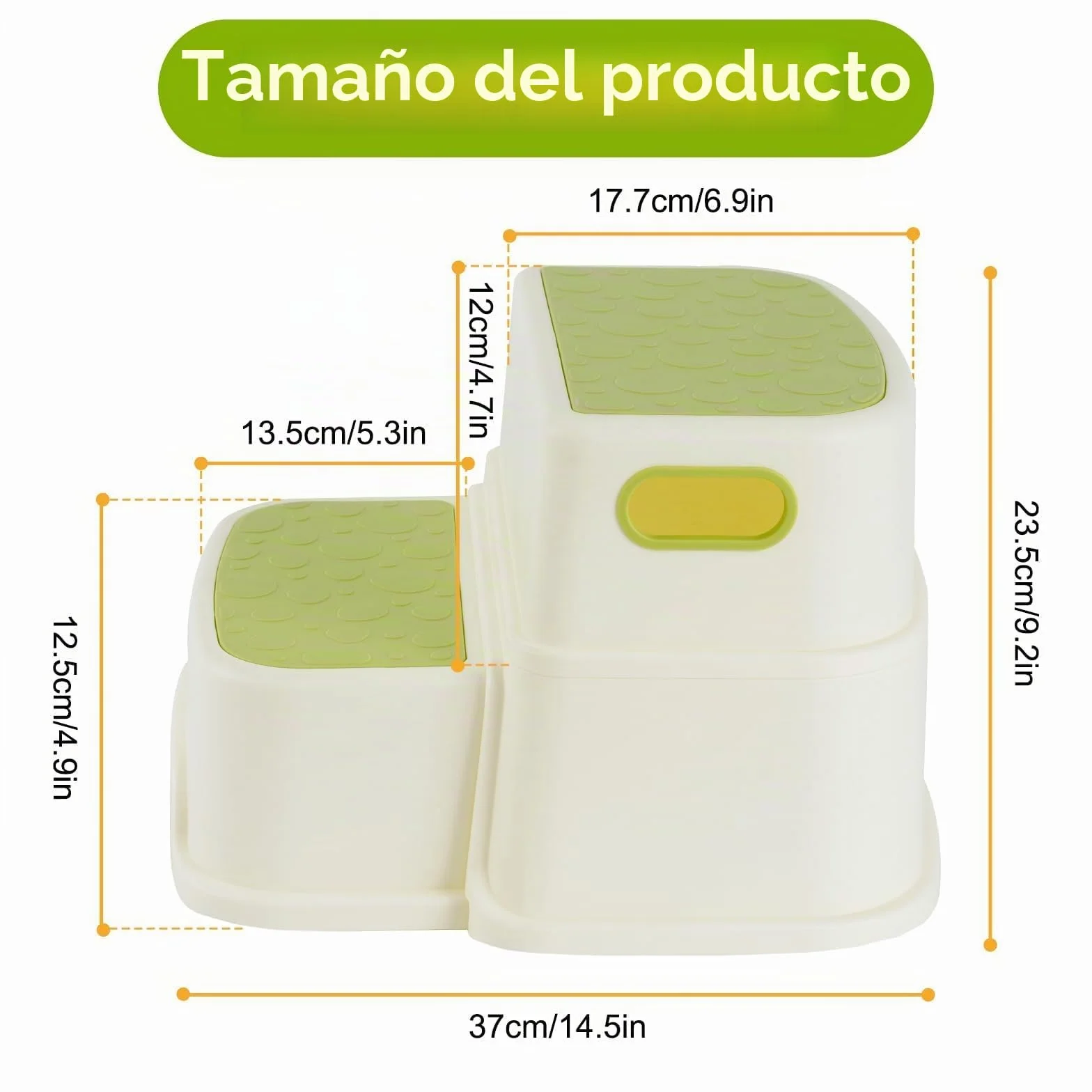 Taburete infantil 2 niveles antideslizante robusto 23 cm alto soporta 113 kg