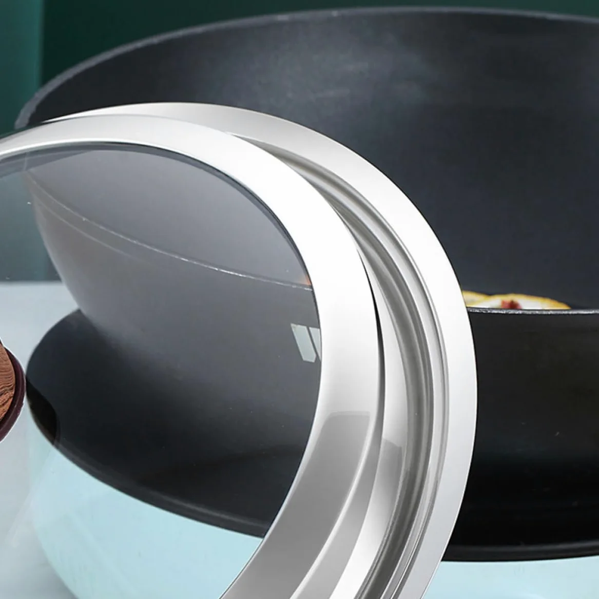 FRCOLOR Tapa para Ollas y Sartenes de Acero Inoxidable Vidrio Transparente, Diseño Creativo y Alta Estanqueidad para Cocina Práctica y Anti-derrame