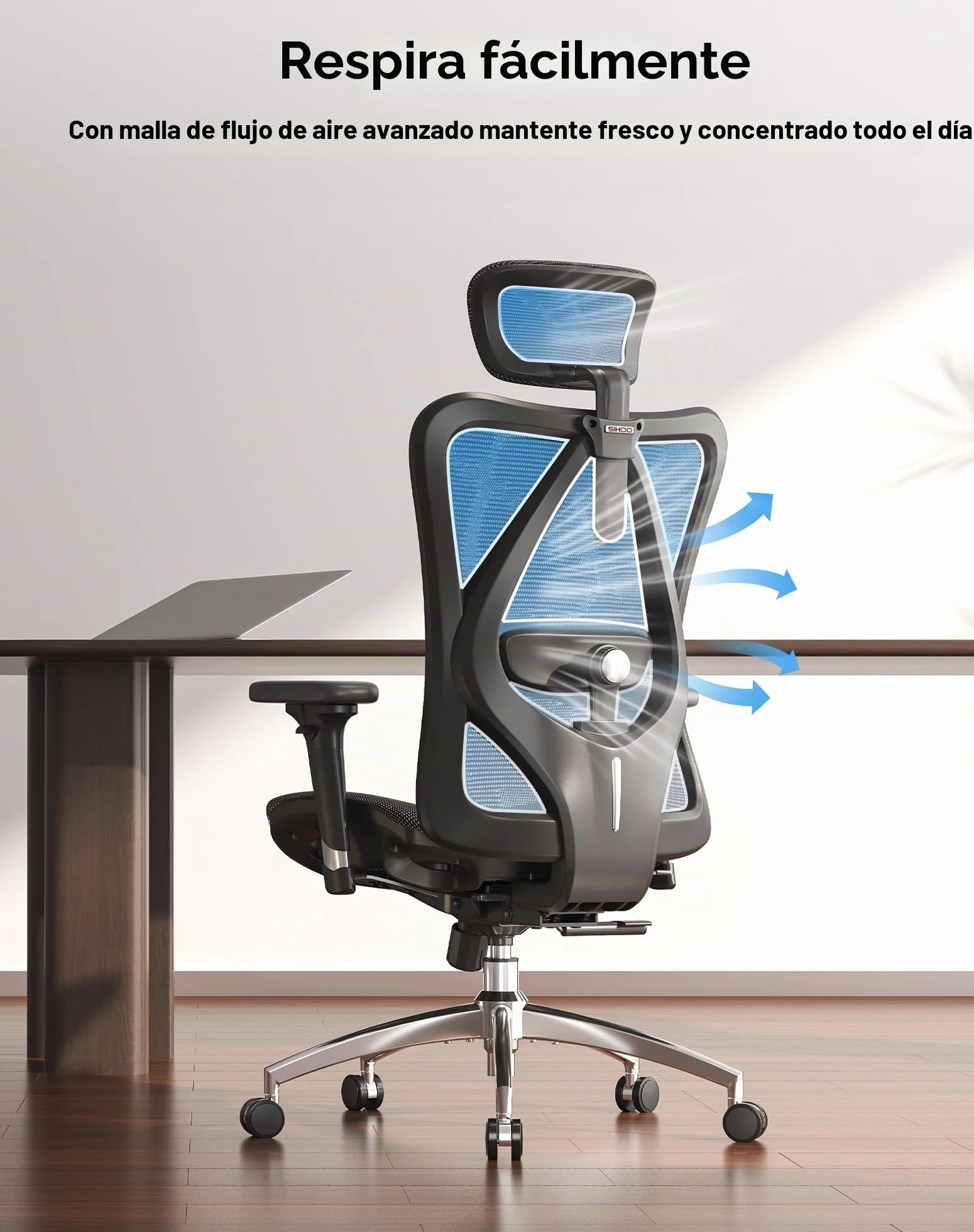 SIHOO Silla de Oficina ergonómica, Respaldo Alto, Asiento Trasero de Malla, Transpirable, reposabrazos 3D Ajustable y Soporte Lumbar, Base de Metal (Negro)