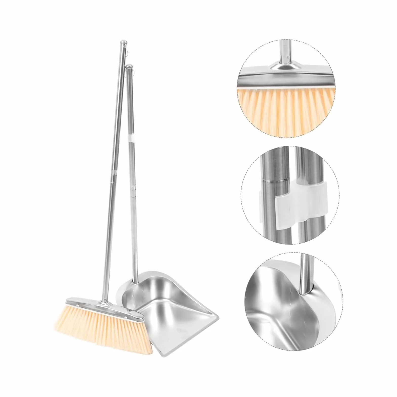 Escoba Y Recogedor Para Cocina, Escoba Ajustable Exteriores, Herramienta Limpieza Suelos Acero Inoxidable