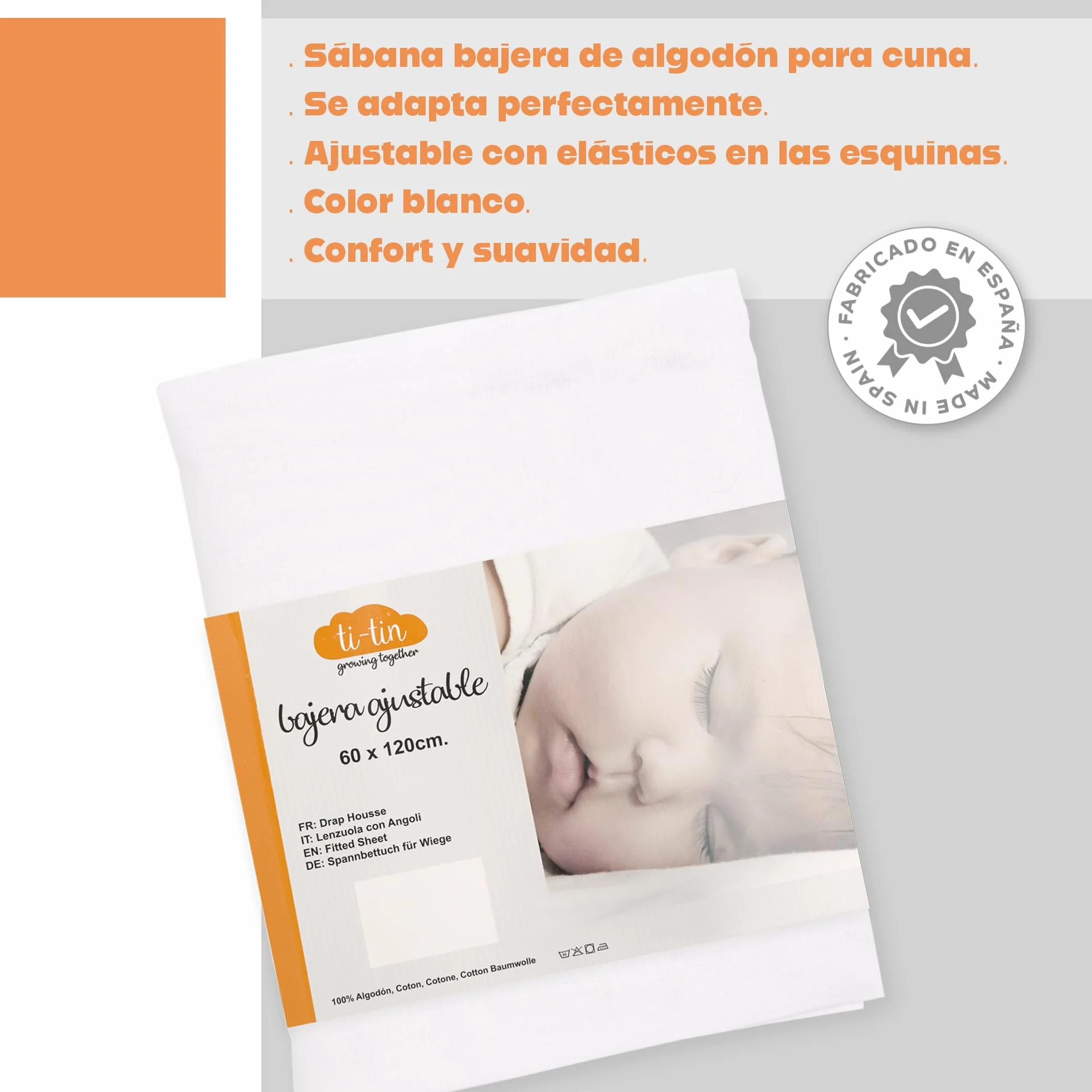 TI TIN Pack 2 Sábanas Bajeras Cuna 60x120 cm 100% Algodón Ajuste con Goma Tejido Transpirable
