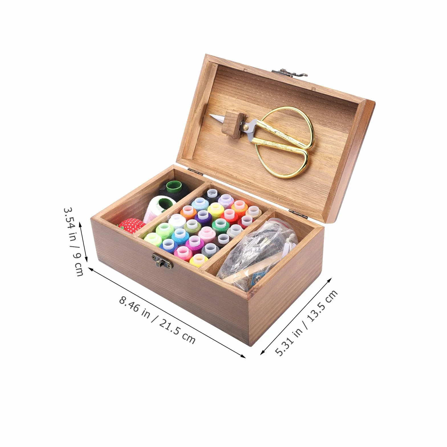 POPETPOP Caja de Almacenamiento de Costura de Gran Capacidad Material de Madera Retro y Poliéster para Diy, Estuche Ecológico para Guardar Agujas y Accesorios
