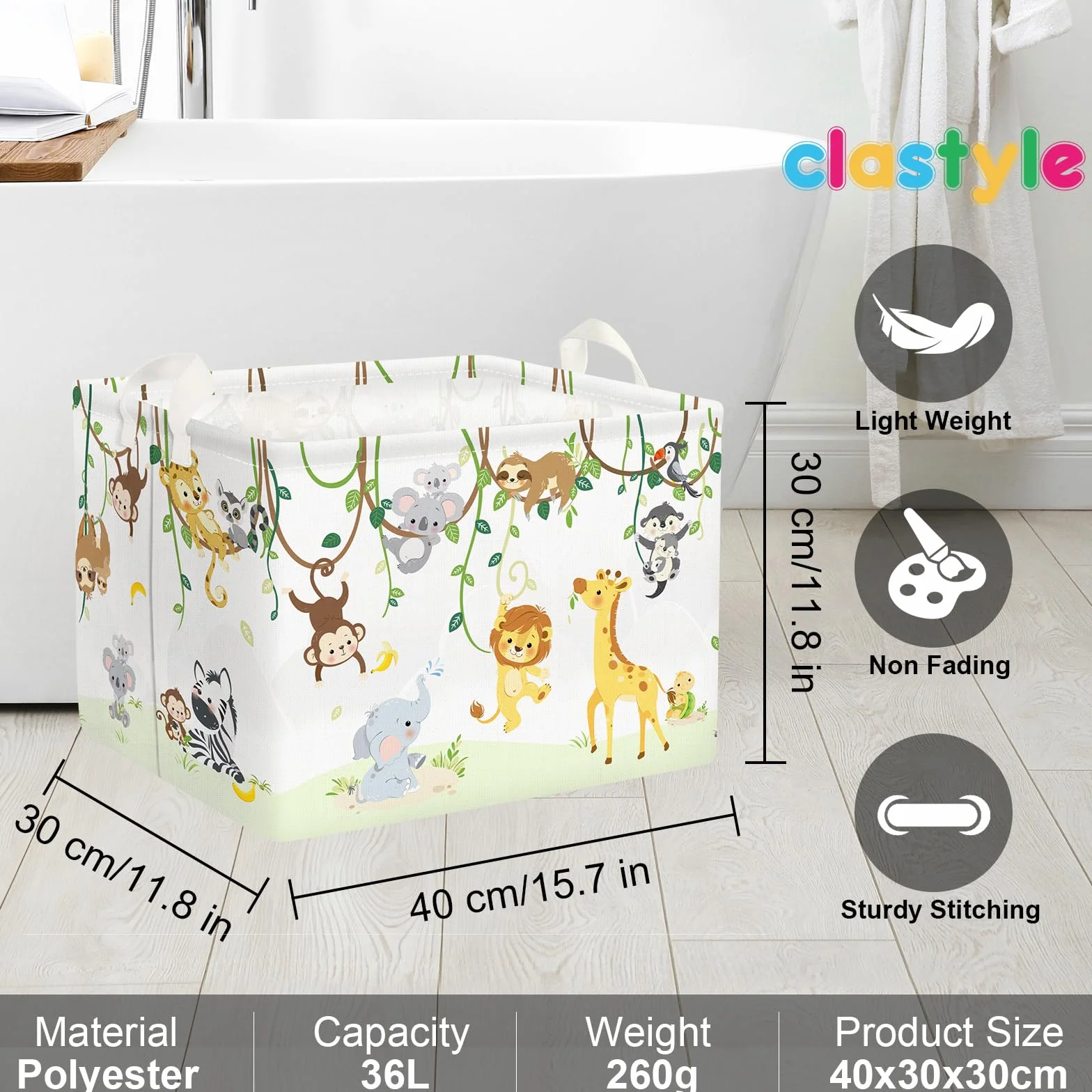 Clastyle Cestos Almacenaje Infantil Animal Plegable 40x30x30 cm