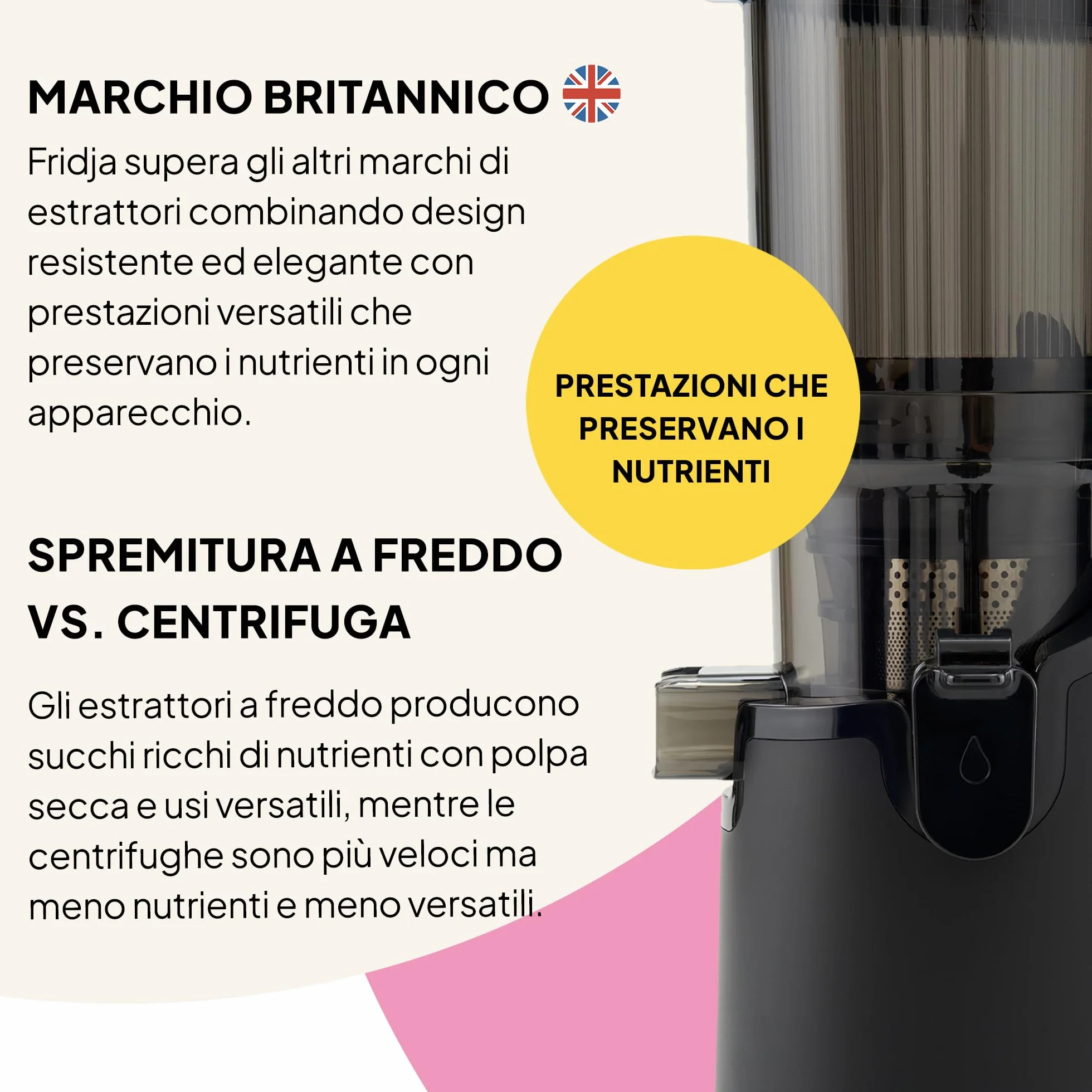 Fridja f2500 Exprimidor Automático de Fruta Entera | Boca de Entrada 135mm | Extractor de Zumo por Prensa Fría 250W | Alto Rendimiento | Fácil Limpieza | Sin BPA | Negro Mate [Clase Energética A++]