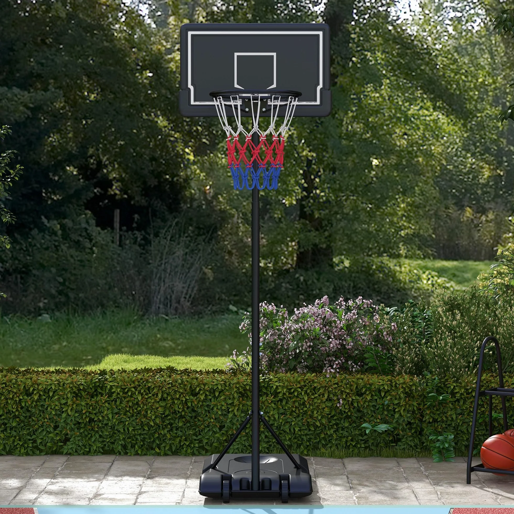 SPORTNOW Canasta de Baloncesto Ajustable 182-213 cm con Ruedas Tablero Irrompible Acero