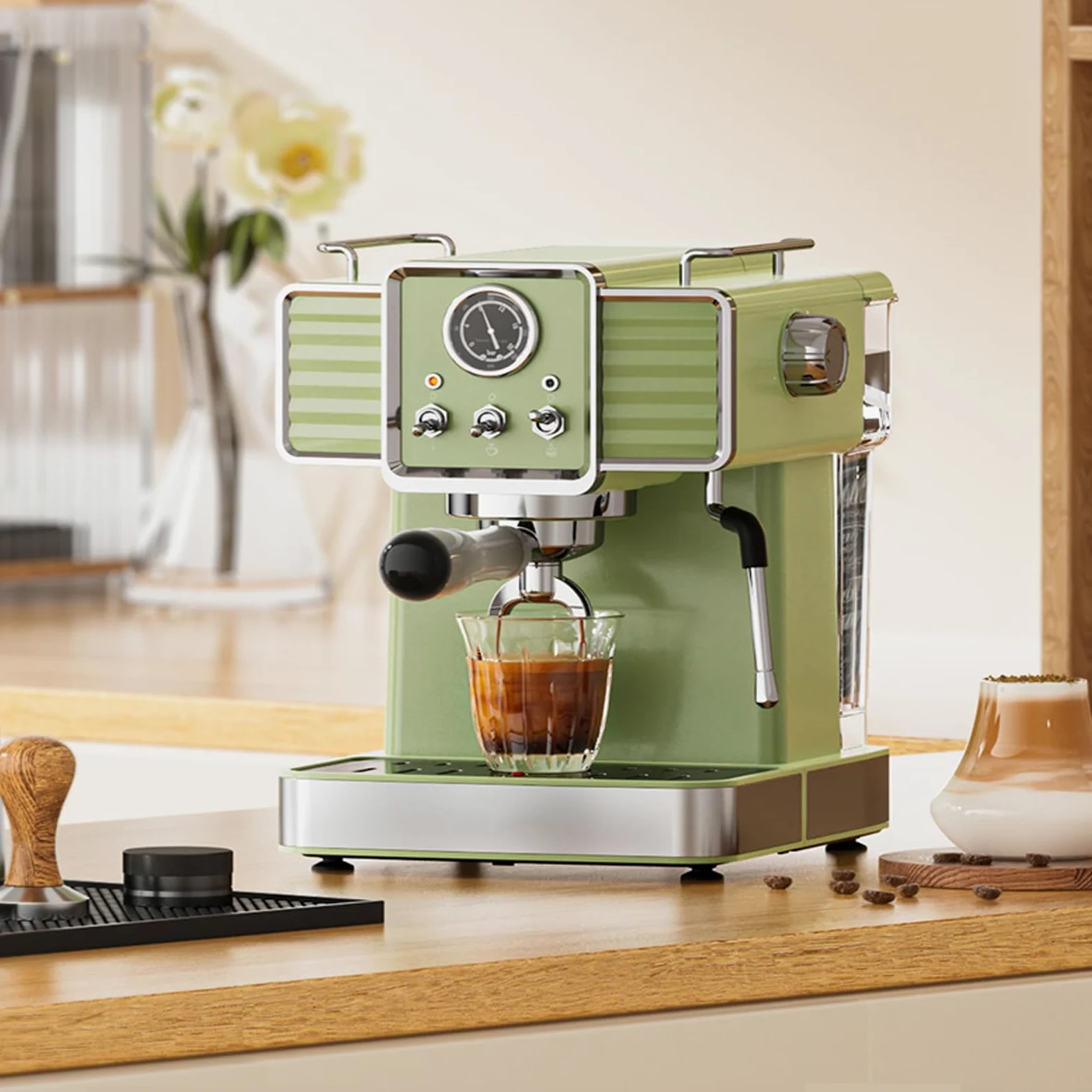Espumador de leche, cafetera espresso de 15 bares con control de presión de vapor, depósito de agua desmontable de 1,6 l, cafetera profesional de 1350 W, ideal para baristas domésticos.