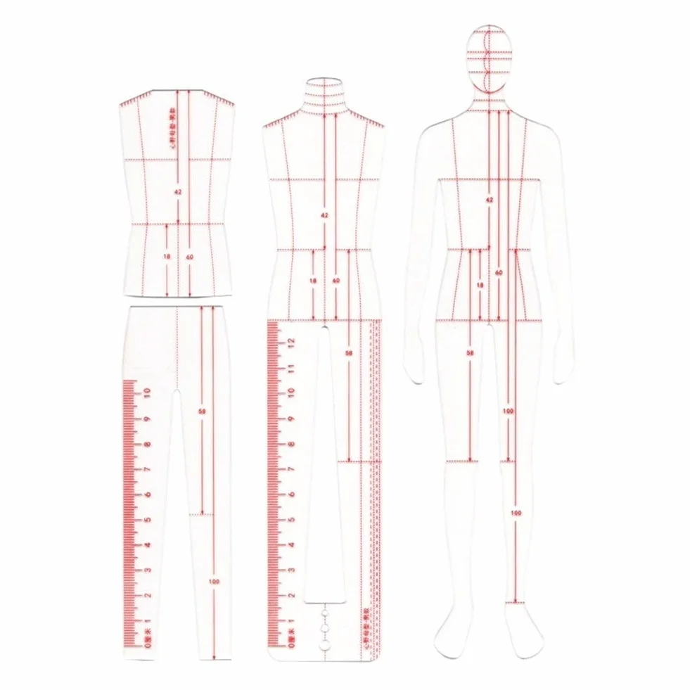 Curva Francesa Dinámica Humana de Acrílico de 3 Piezas Para Hombres Regla de Plantilla de Moda Ropa de Reglas de Clasificación de Patrones Medición de Herramientas de Costura Artesanales reglas de co