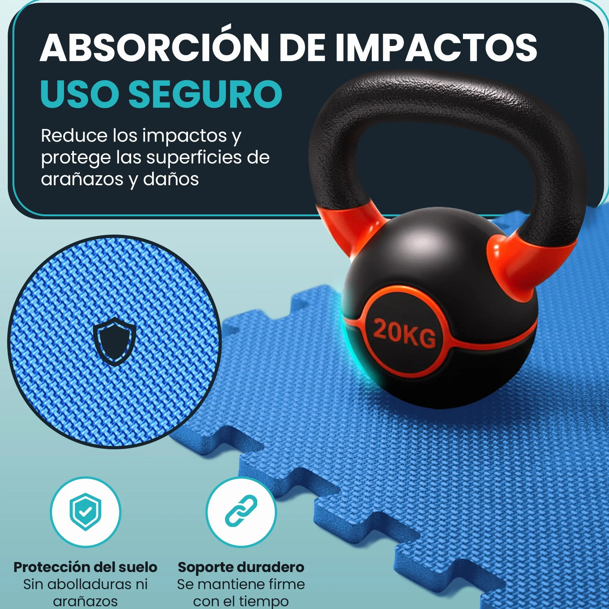 Esterilla Fitness EVA Set 21 Piezas Suelo Gimnasio Colchoneta Antideslizante Tatami Alfombrilla Puzzle Gym Azul