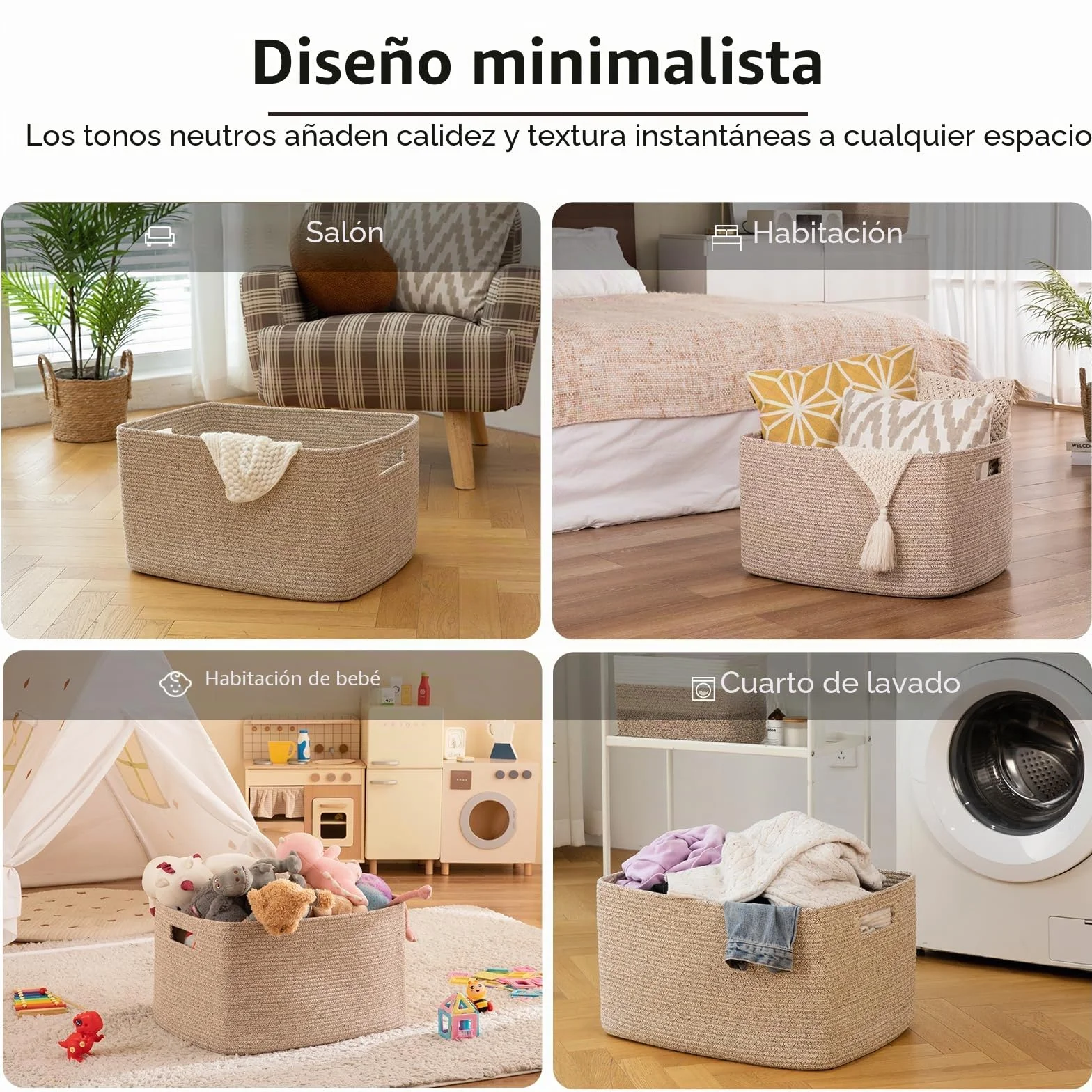 OIAHOMY Cesta grande con asa para almacenamiento de mantas, tejida con cuerda de algodón, 75 litros, 55,88 x 43,18 x 30,48 cm, para sala de estar, para juguetes, habitación infantil, marrón veteado