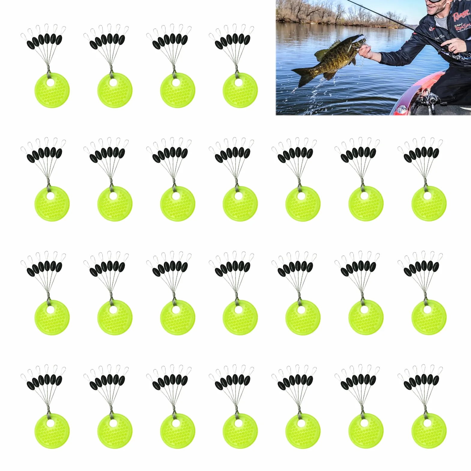 Topes de Goma para Pesca 150 Piezas 6 en 1, Perlas Flotador Ovalado para Líneas 0.1-0.43 mm