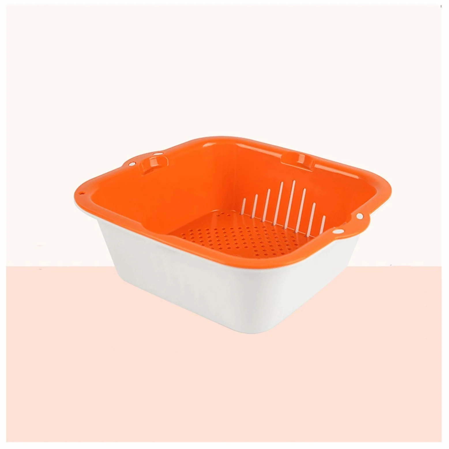 Colador, colador, colador, colador, colador, colador, colador, cesta de drenaje, cesta de drenaje de plástico 2 en 1, cesta cuadrada for frutas y verduras, recipiente de filtro desmontable con gancho