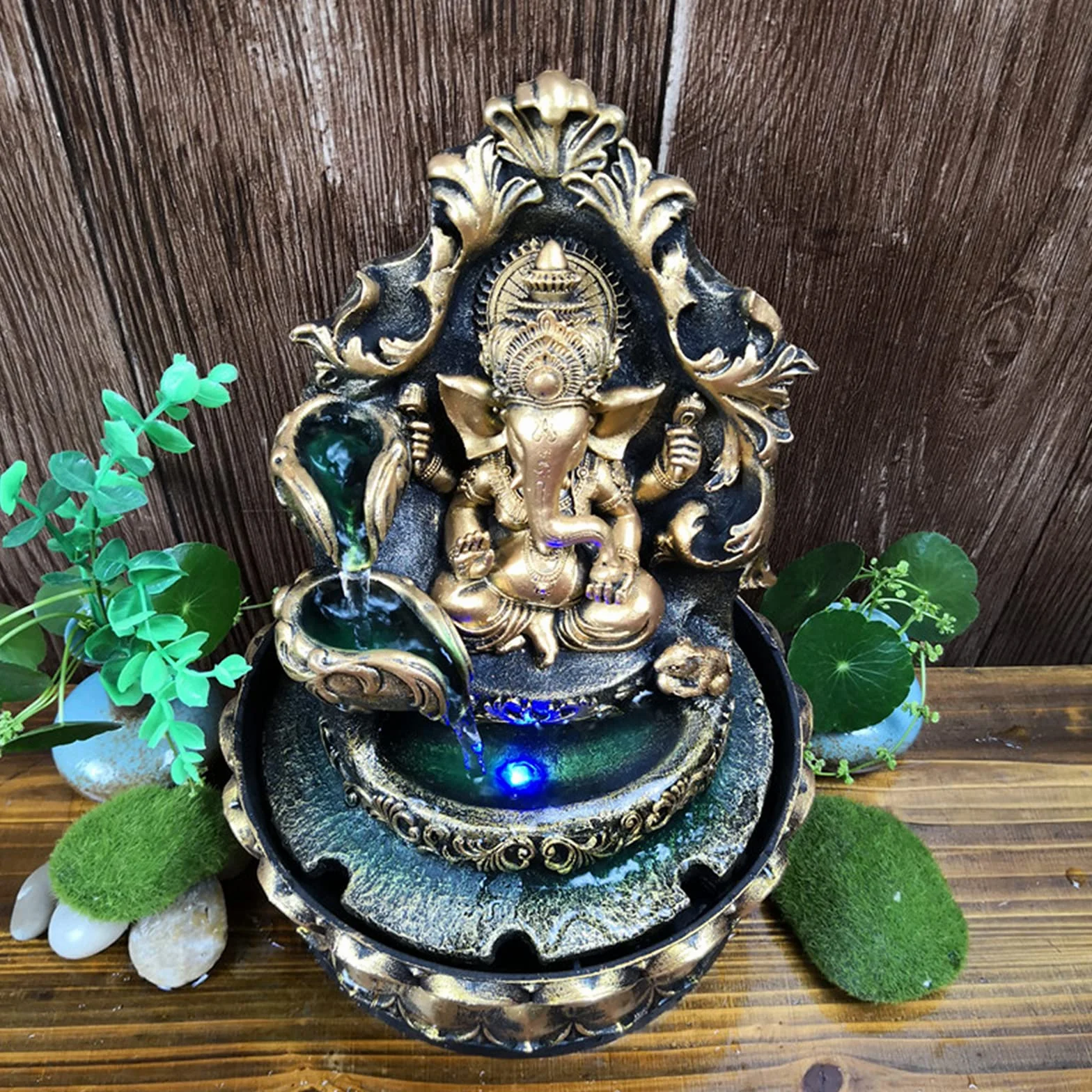 Ganesha - Fuente de agua para interiores, estatua de Buda de elefante, fuente zen para decoración del hogar, oficina, dormitorio, escritorio (estilo 1)