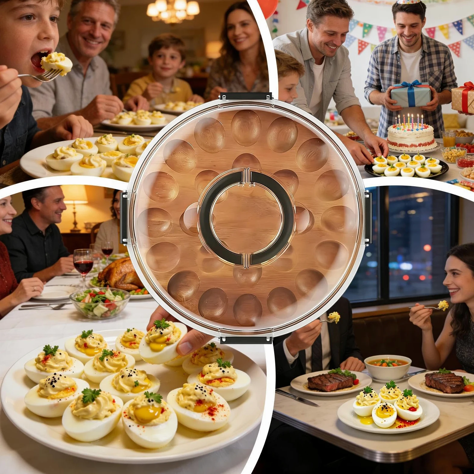 Bandejas Para Huevos Rellenos Bandeja Con 24 Ranuras Y Tapa | Soporte Para Huevos Rellenos Para Buffet Catering Cocina Aperitivos Cena De Pascua Acción De Gracias Y Navidad