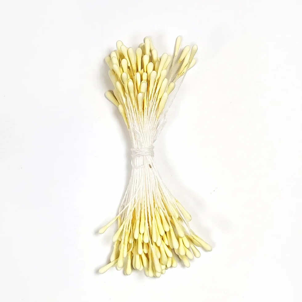 KORA projects 100 Mini estambres para Flores de Papel para Scrapbooking y Otras Manualidades. Colección Bora-Bora (Amarillo Pastel)