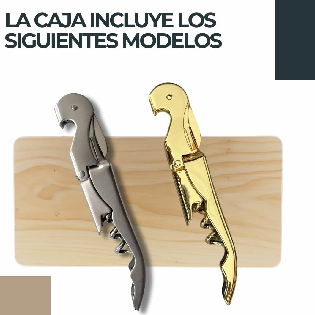 Abridor de Vino (Pack de 2) | Sacacorchos de Camarero Profesional | Incluye Cortacápsulas | Modelo Plateado + Dorado | Hechos de Acero Inoxidable | Caja Elegante