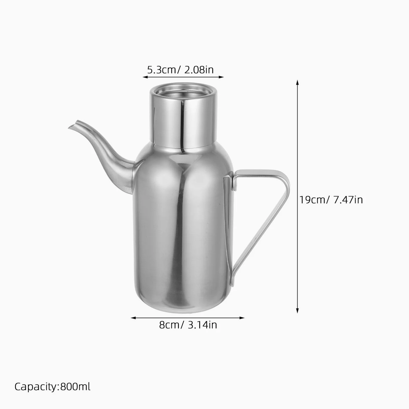 Dispensador de Aceite de Acero Inoxidable 800ml Plata | Uso en Cocina, Fácil de Limpiar y No Daña Manos, Acabado Redondo de Fabricación Cuidada