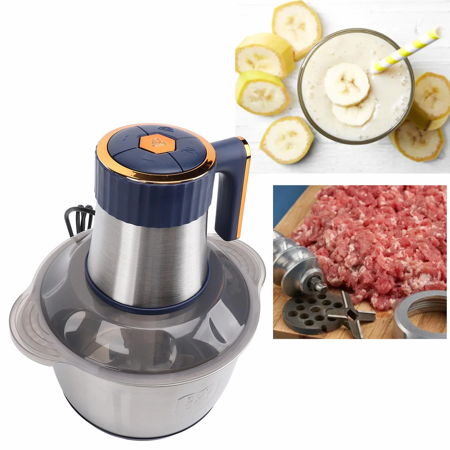 Procesador de Alimentos, 500W 5L Picadora de Alimentos Picadora de Carne Eléctrica Multifuncional Picadora de Verduras Profesional para Picar, Cortar en Cubitos, Triturar