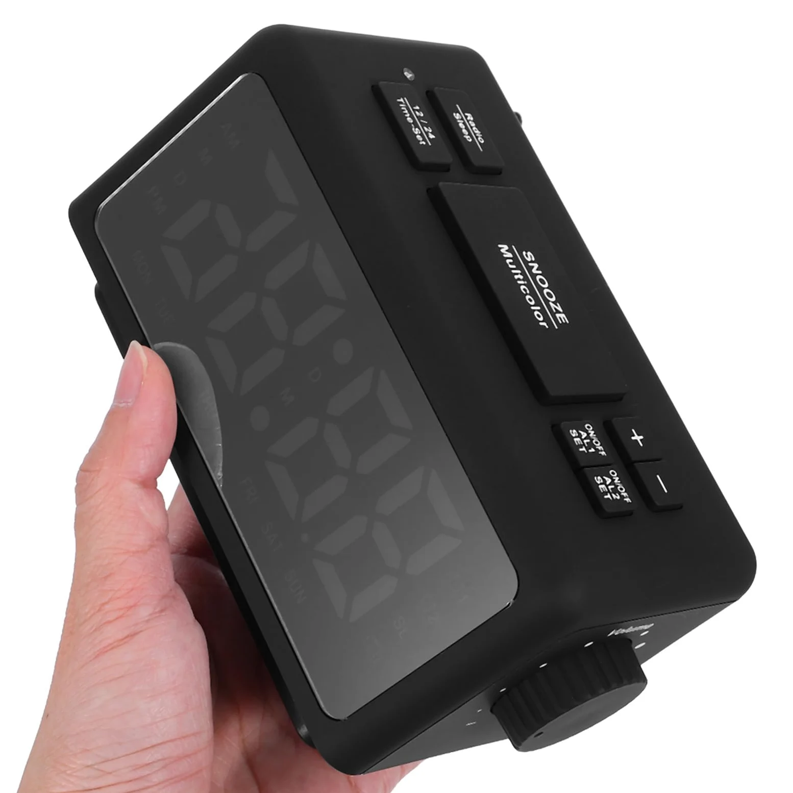 Reloj Despertador Radio Digital con Espejo LED Rgb y Doble Alarma | Pantalla de Hora y Día, Puertos USB Dobles, Diseño de Sobremesa para Dormitorio y Viajes