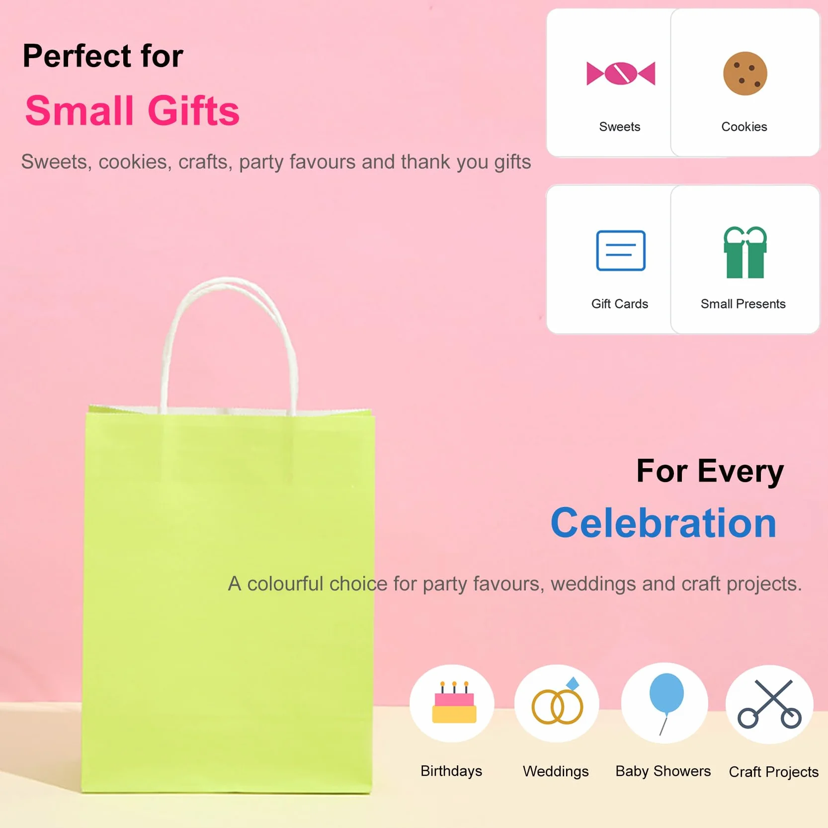 SHUBEIEUMI Paquete de 10 Bolsas de Regalo, Bolsas de Papel Kraft con Asas, 21 x 15 x 8 cm, Reutilizables Bolsas de Regalo para Embalaje Fiestas de Cumpleaños Bodas-Colorido