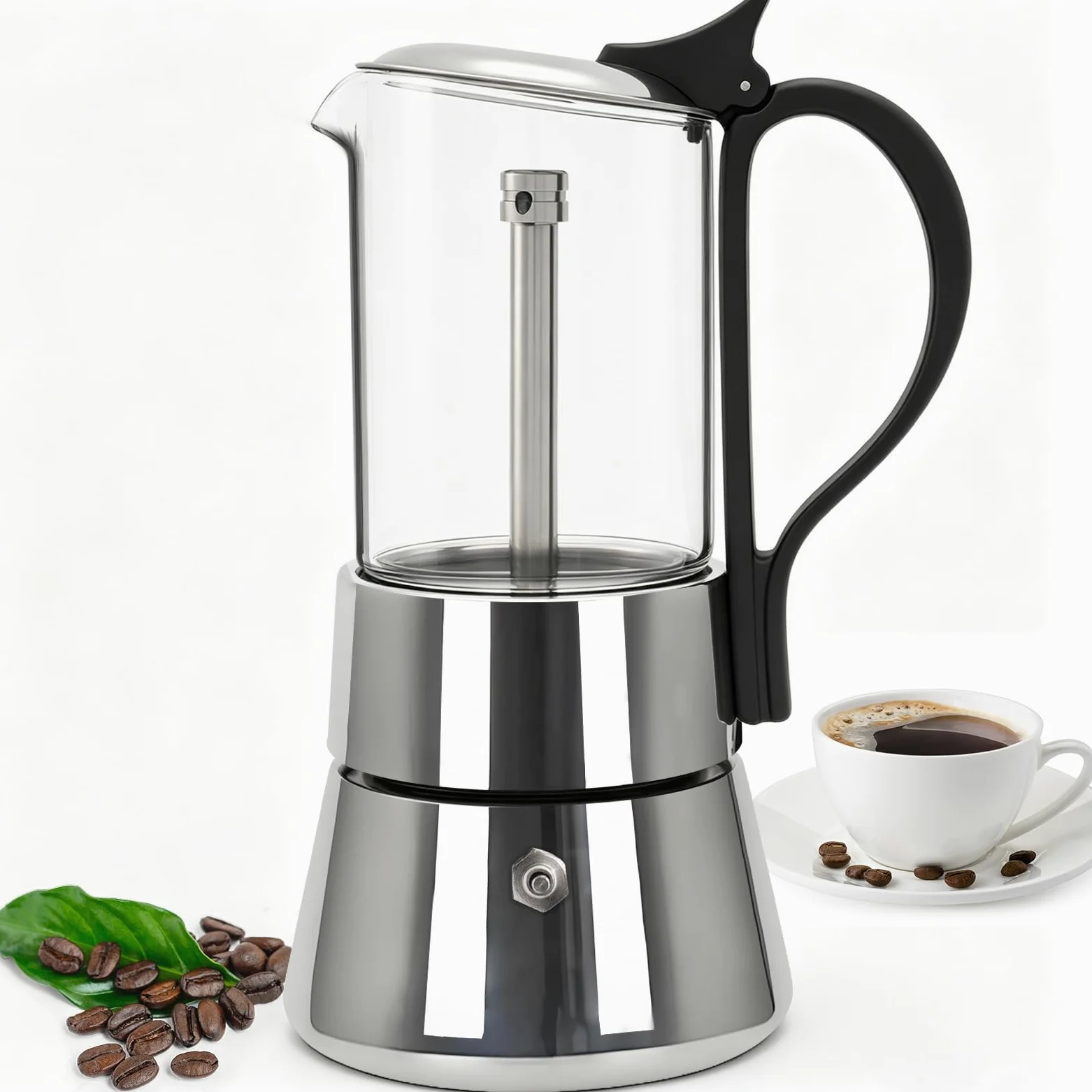 Cafetera Espresso Transparente de Acero Inoxidable 304 Moka Pot Cafetera Espresso Cafetera Percoladora Capaz Cafetera Moka Cafetera Percoladora Para Casa y Camping 6 Taza 350ml