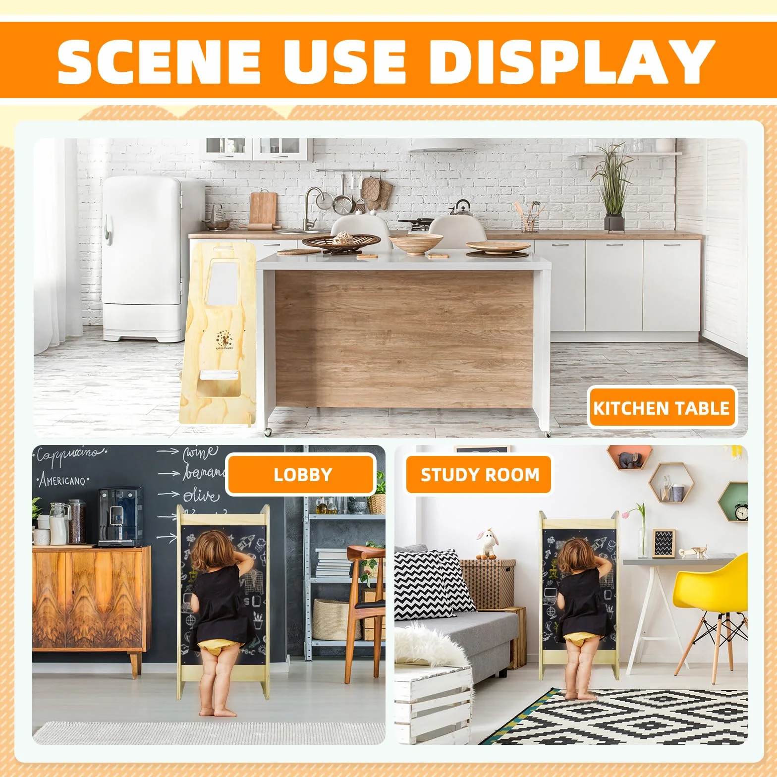 CCLIFE Torre de Aprendizaje Montessori, Taburete de Madera Ajustable para Niños, Ayudante de Cocina con Seguridad