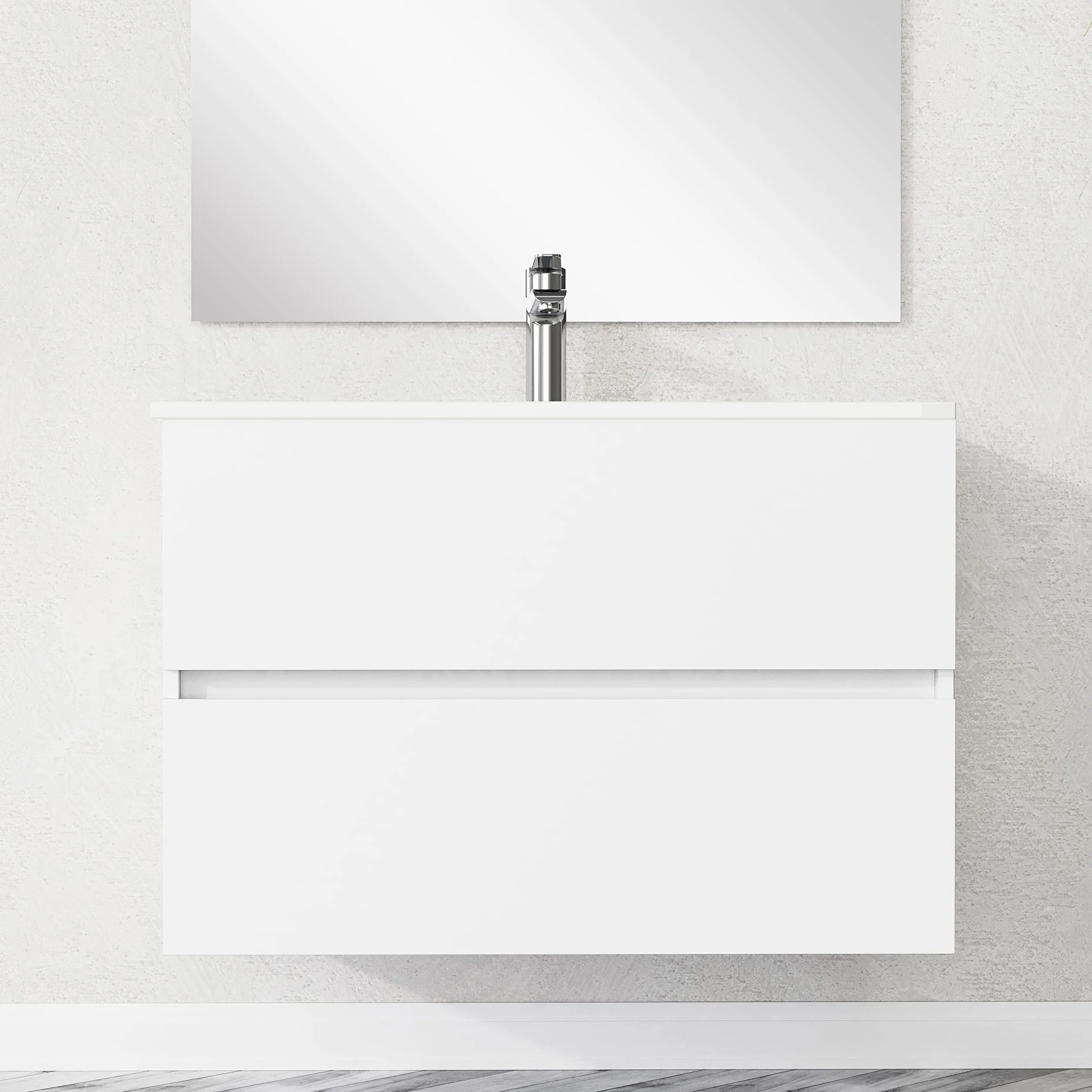 Baikal, Conjunto de baño Natura. Mueble de Baño de Fondo Reducido, con Lavabo cerámico. Distribución Dos Cajones. Mueble MONTADO. Dos Cajones sin Espejo. Fondo 39cm 80 cm Blanco