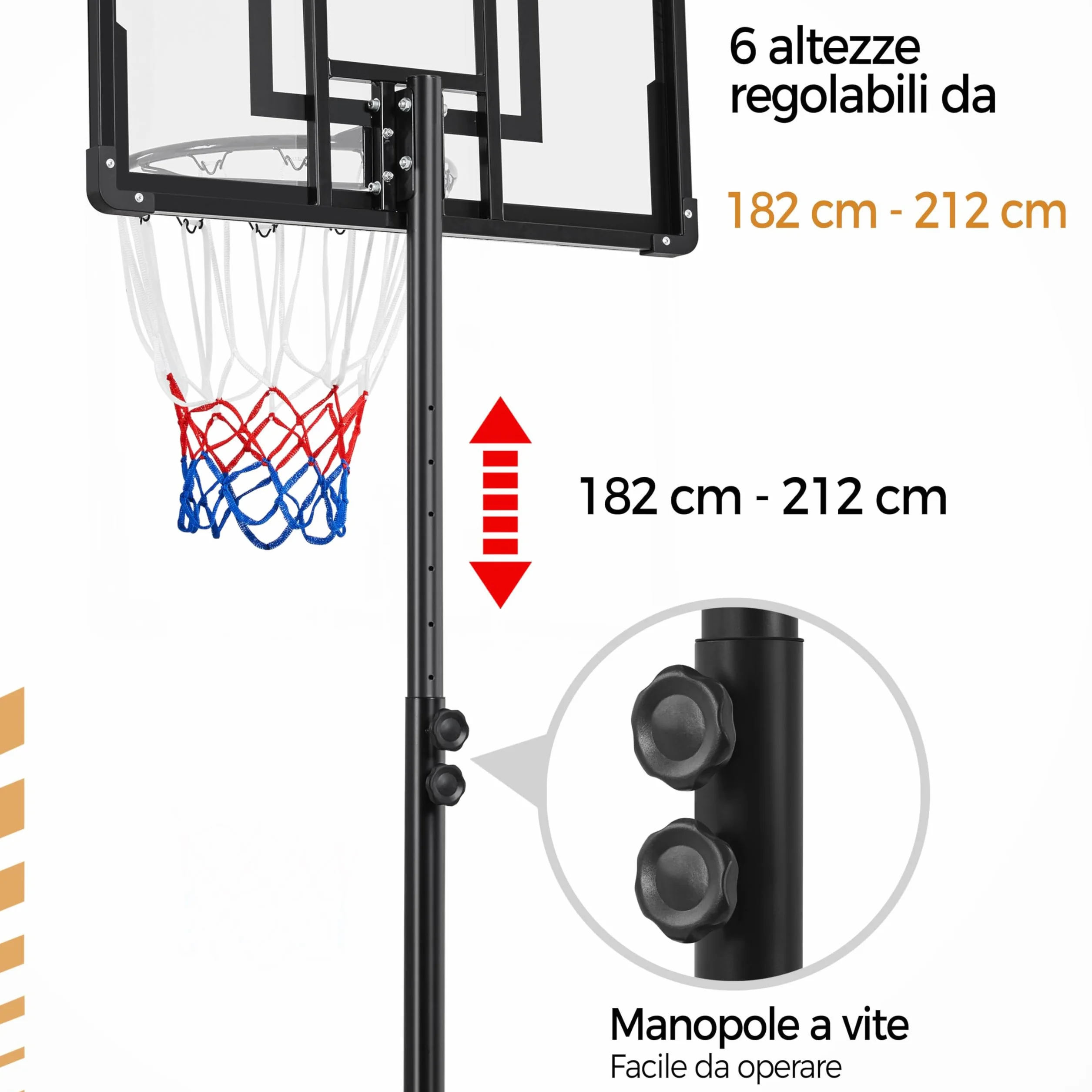 Yaheetech Canasta Baloncesto Exterior Tableros Altura Ajustable 182-212 cm Infantil 4-10 Años