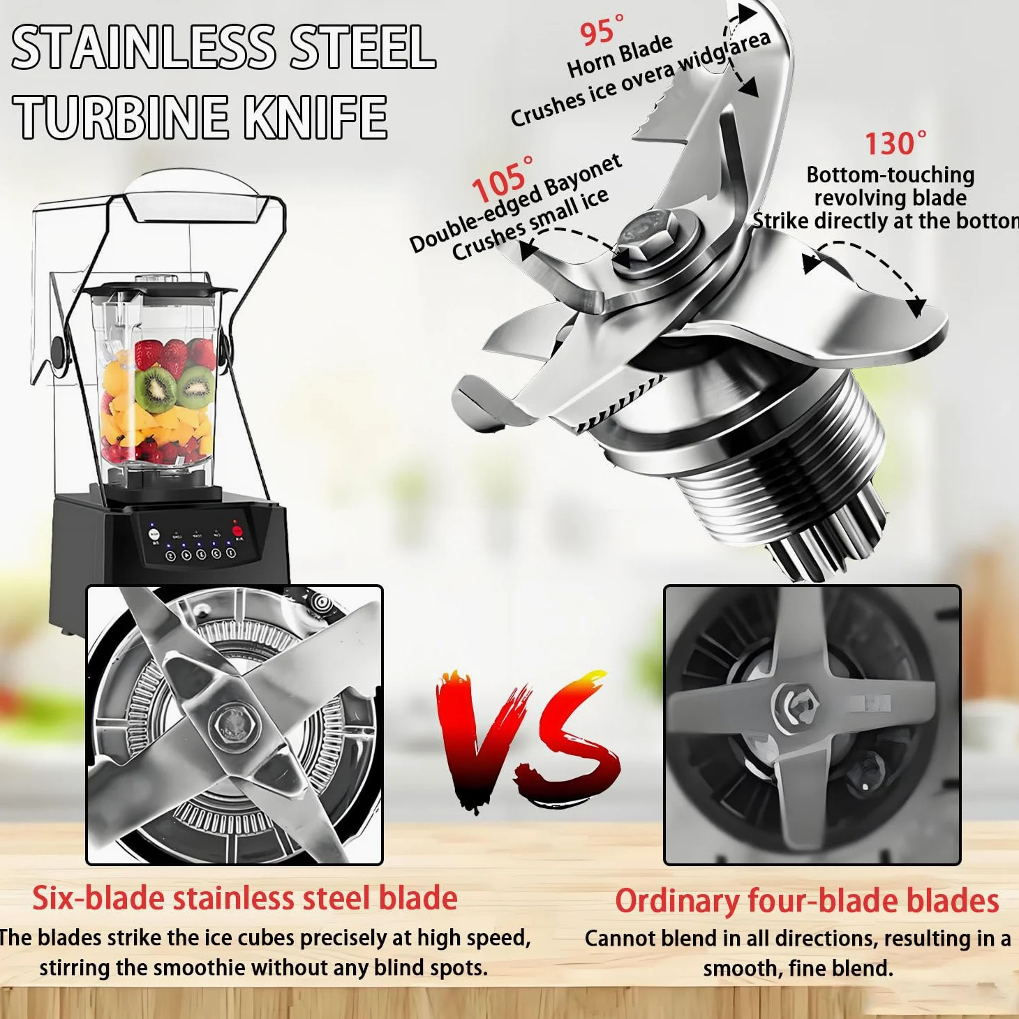 Potente batidora para Batidos, batidora al vacío de 2200 W, 5 velocidades, autolimpieza, batidora de Alta Velocidad de 17000 RPM, Ideal para triturar Hielo, Preparar Batidos y Smoothies. 220V