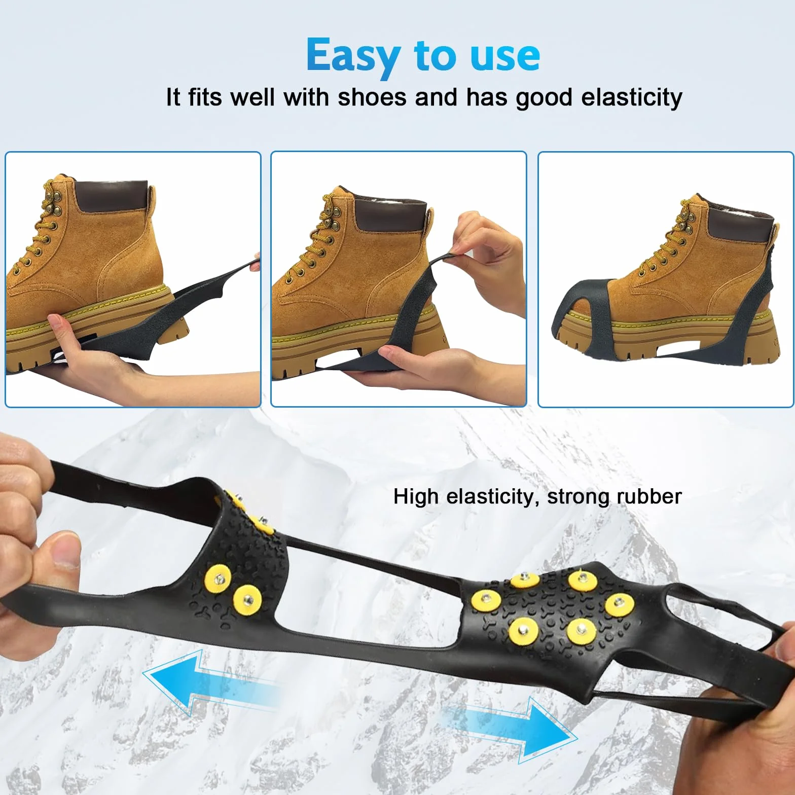 Crampones Antideslizante para Hielo y Nieve, Escalada Deportiva al Aire Libre, Senderismo Invierno (Amarillo M)