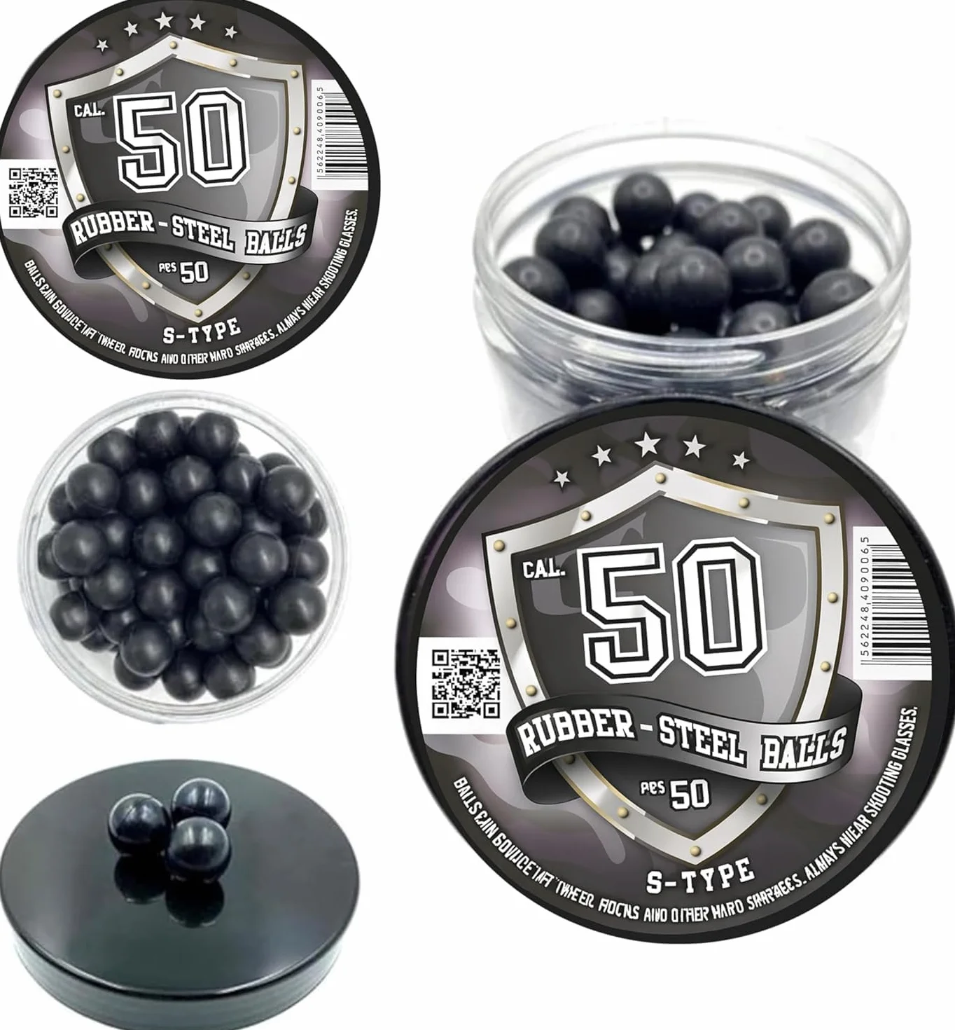Bolas de acero de goma dura calibre 50 2,7 gramos reutilizables proyectiles paintballs para entrenamiento pistolas defensa hogar tipo S