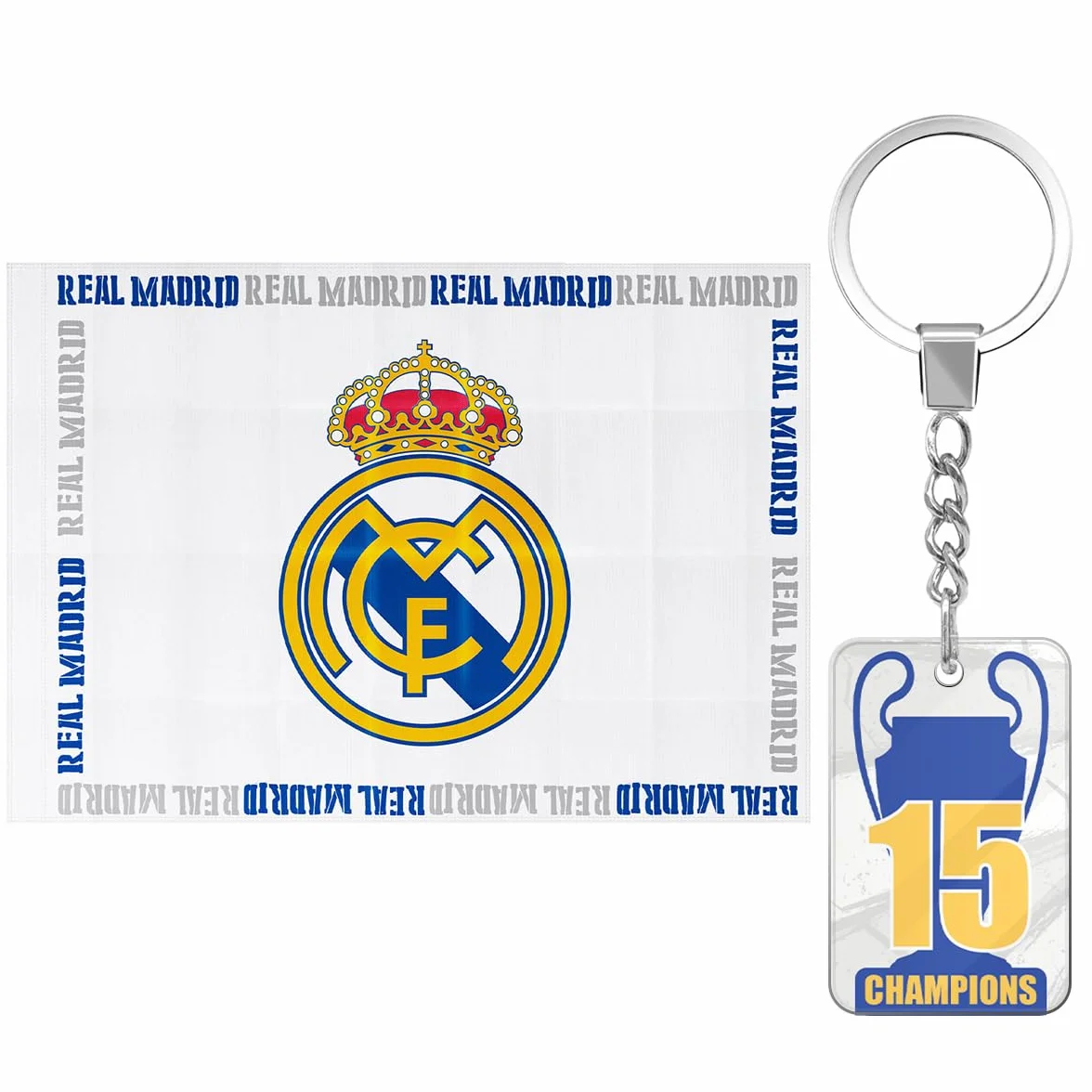 Bandera oficial Real Madrid Club de Fútbol 150x100 cm + Llavero 15 Champions