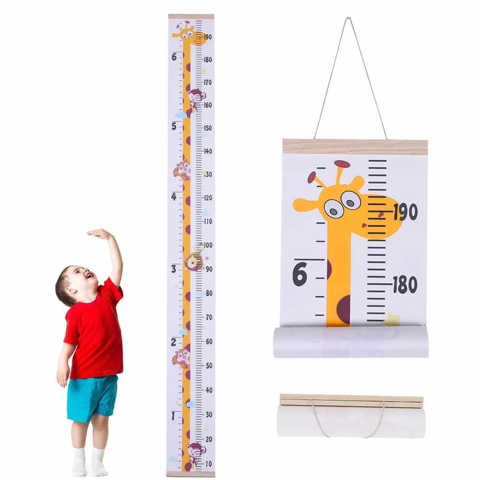 Medidor de Altura Gráficos de Crecimiento para Colgar en la Pared, Regla para Niños y Niñas 20 x 200cm Jirafa