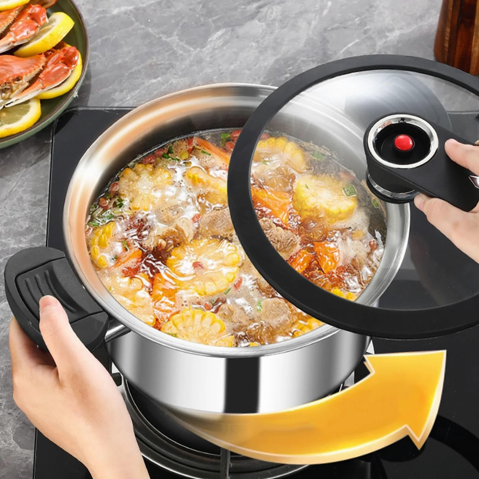 Olla a Presión de Acero Inoxidable Cocedor al Vapor a Presión | Olla Arrocera de Cocción Lenta Para Cocina Hogareña, Sopa, Arroz, Granos, Comedor Y Restaurante