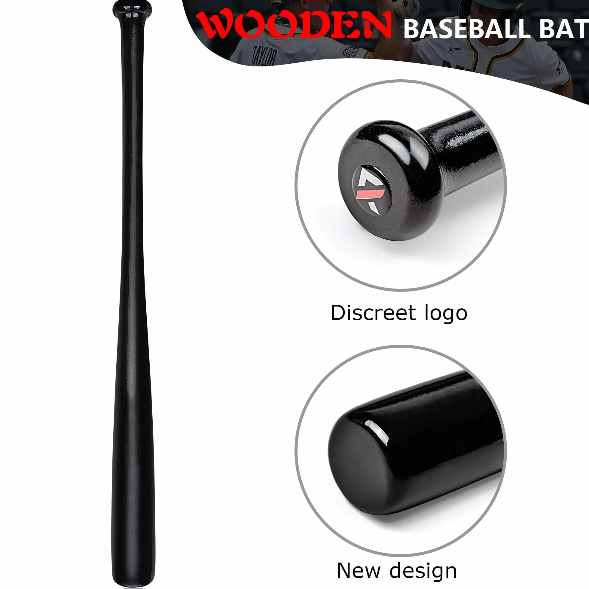 Bate de béisbol Redfield 76 cm Madera Maciza ecológica Negro Madera Natural